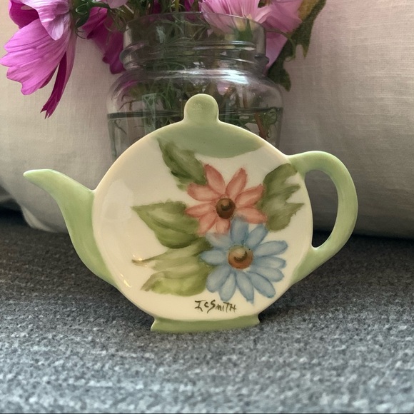 Vintage Tea Bag Caddy Holder / Hand Painted Ceramic Tea Bag Holder Trinket Dish. - Picture 12 of 12